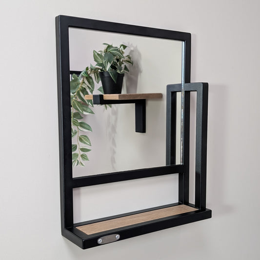Espejo con Estante en Metal y madera maciza de roble
