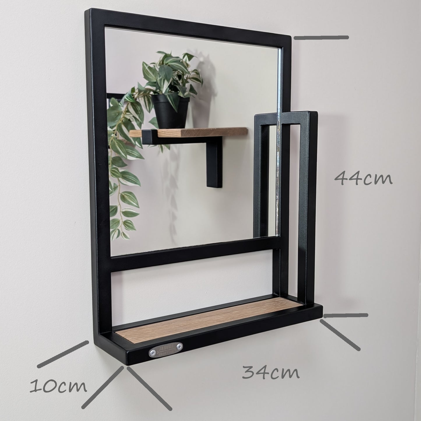 Espejo con Estante en Metal y madera maciza de roble