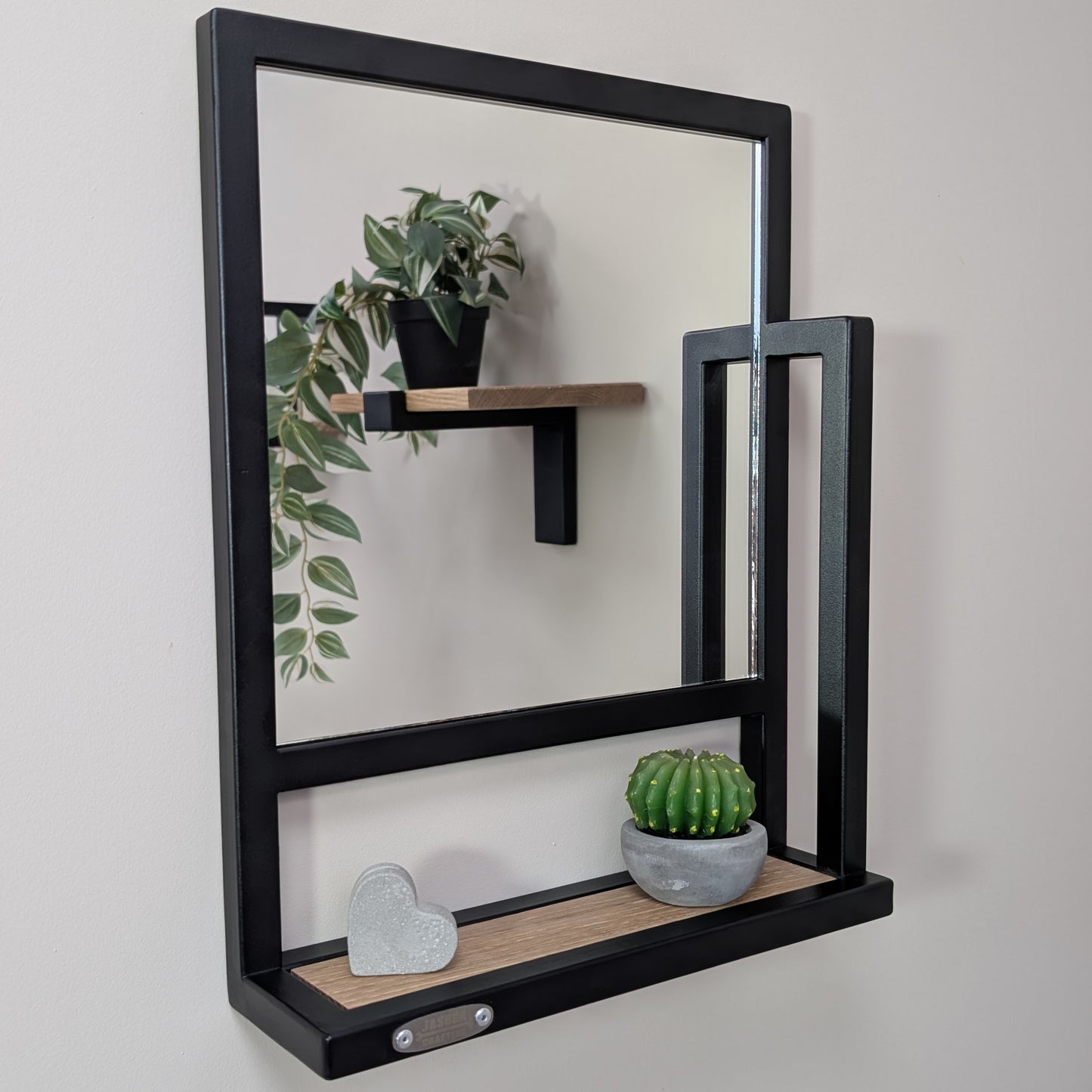 Espejo con Estante en Metal y madera maciza de roble