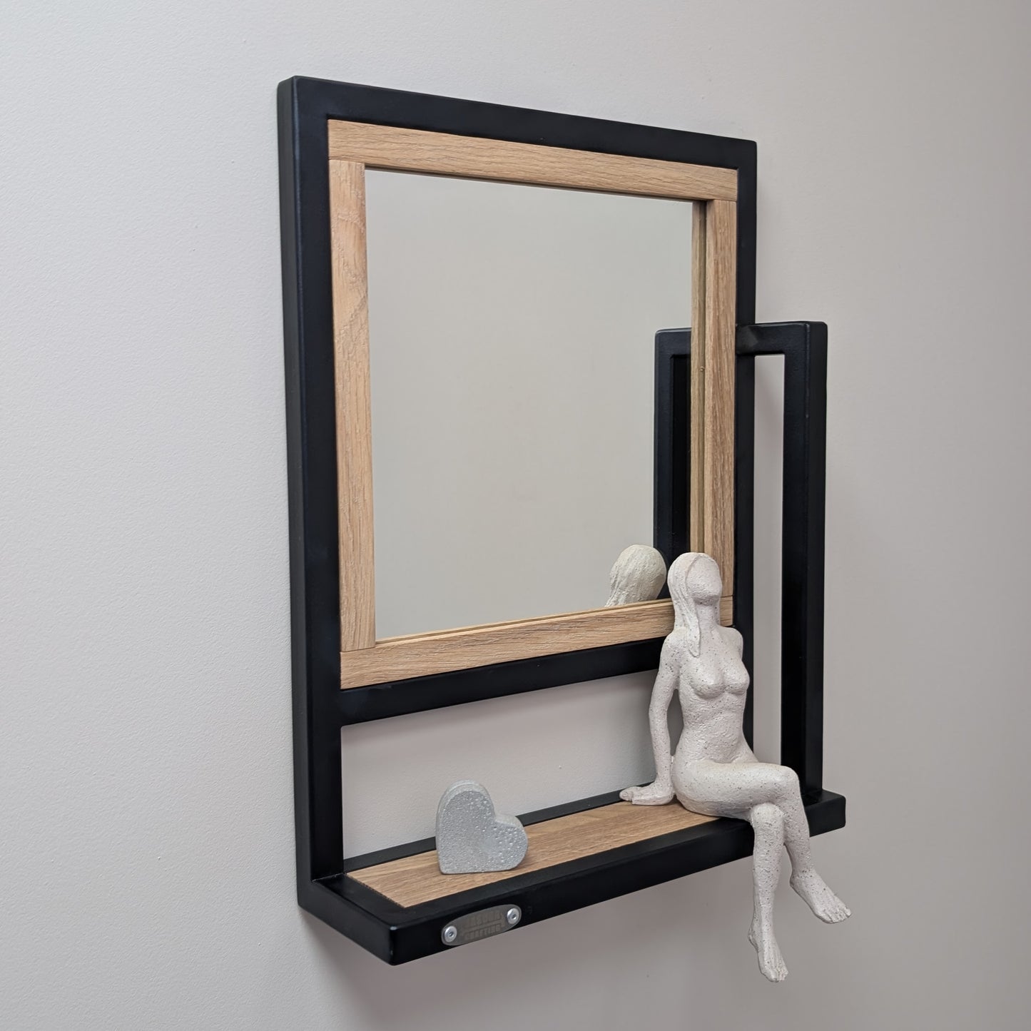 Espejo con Estante en Metal y madera maciza de roble