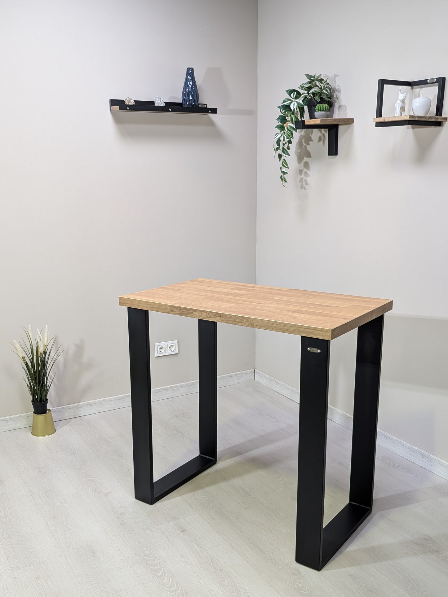 Mesa alta industrial 95×55 - Roble macizo y acero