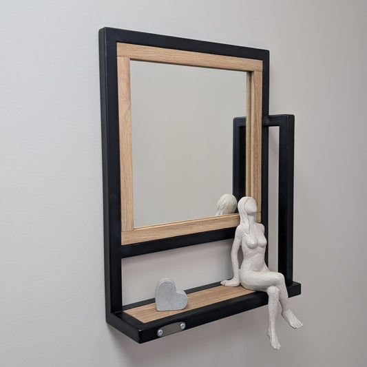 Espejo con Estante en Metal y madera maciza de roble