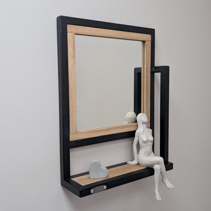 Espejo con Estante en Metal y madera maciza de roble