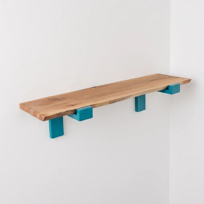 Conjunto Decorativo Espejo y Estante | Platano y Agua Marina | Pieza Única Artesanal