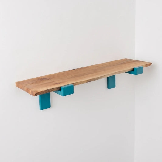Conjunto Decorativo Espejo y Estante | Platano y Agua Marina | Pieza Única Artesanal