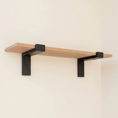 Balda de Pared de Roble Macizo con dos soportes de Acero | Estilo Industrial diseño minimalista