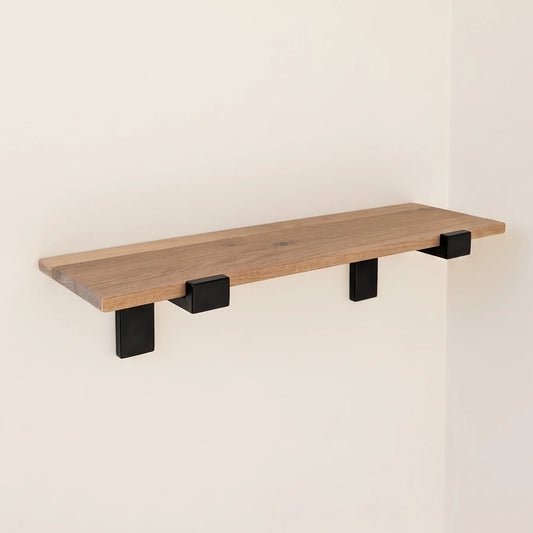 Balda de Pared de Roble Macizo con dos soportes de Acero | Estilo Industrial diseño minimalista